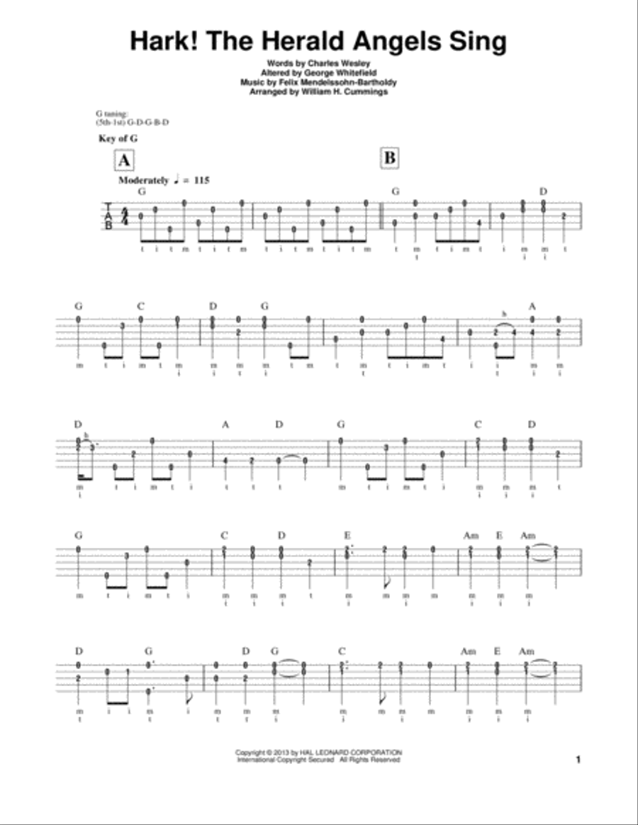 Hark! The Herald Angels Sing Banjo scores gallery preview page 1