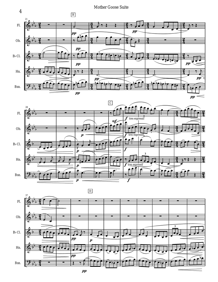 Ravel - Mother Goose Suite Selections for Woodwind Quintet Woodwind Quintet scores gallery preview page 4