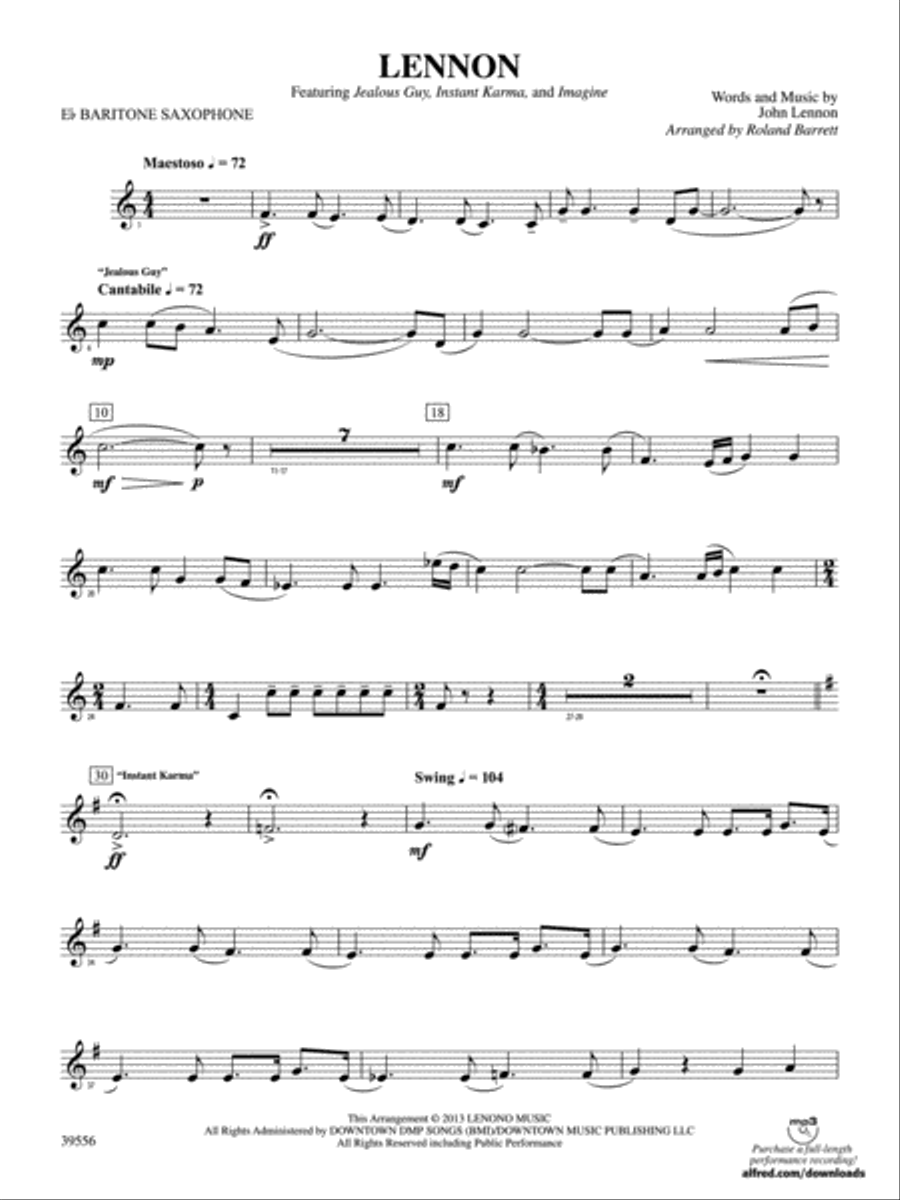 Lennon: E-flat Baritone Saxophone Concert Band scores gallery preview page 1