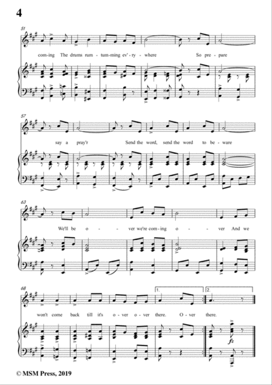 George M. Cohan-Over There,in A Major,for Voice&Piano Voice scores gallery preview page 6
