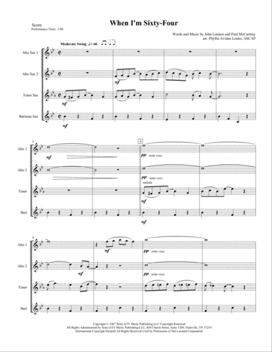 When I'm Sixty-Four Woodwind Quartet scores gallery preview page 3