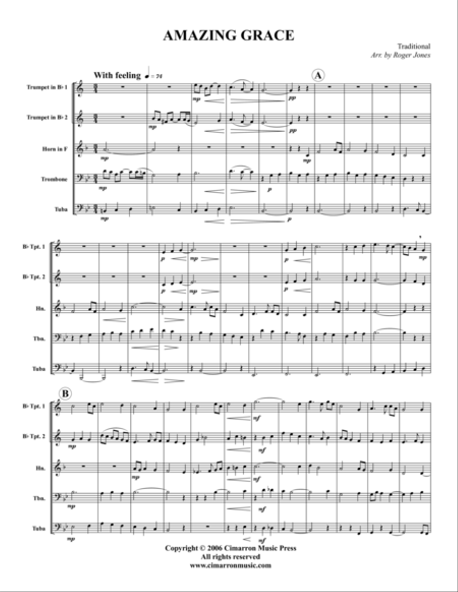 Amazing Grace Brass Quintet scores gallery preview page 1