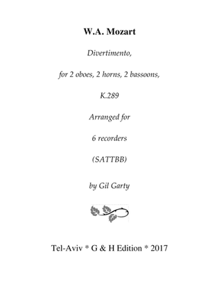 Divertimento, K.289 (arrangement for 6 recorders)