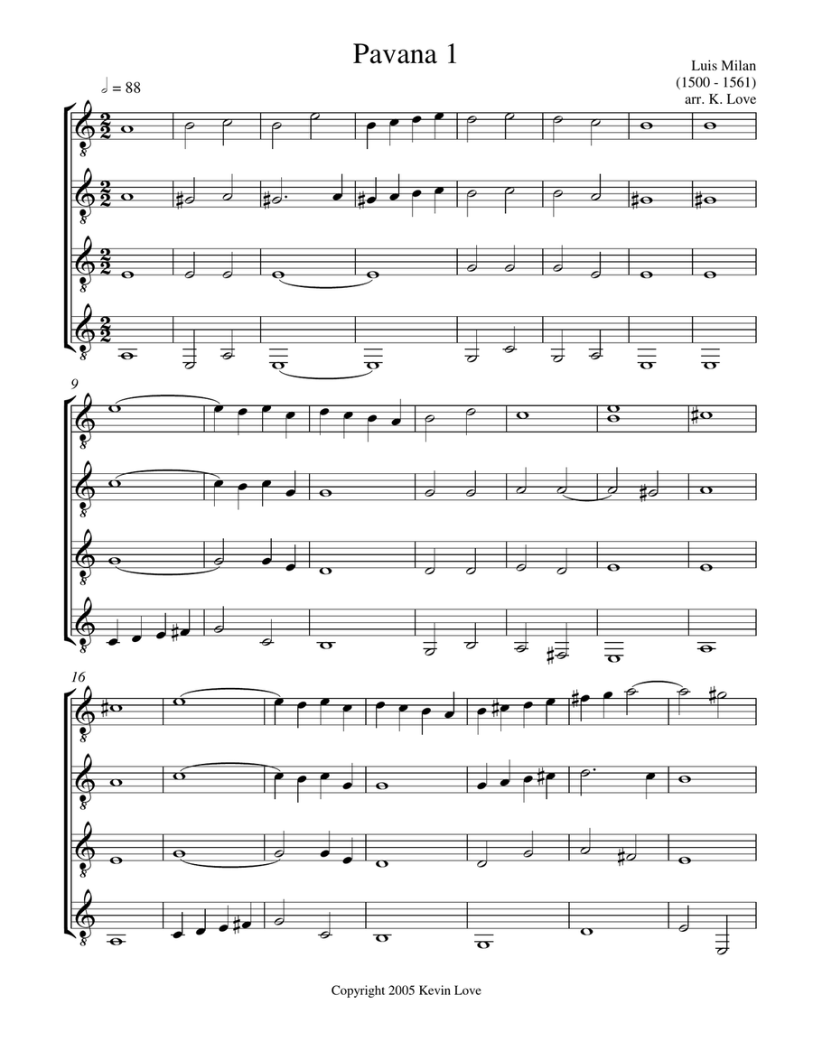 Pavana 1 (Guitar Quartet) - Score and Parts Guitar Ensemble scores gallery preview page 1