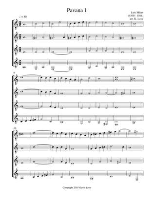 Pavana 1 (Guitar Quartet) - Score and Parts