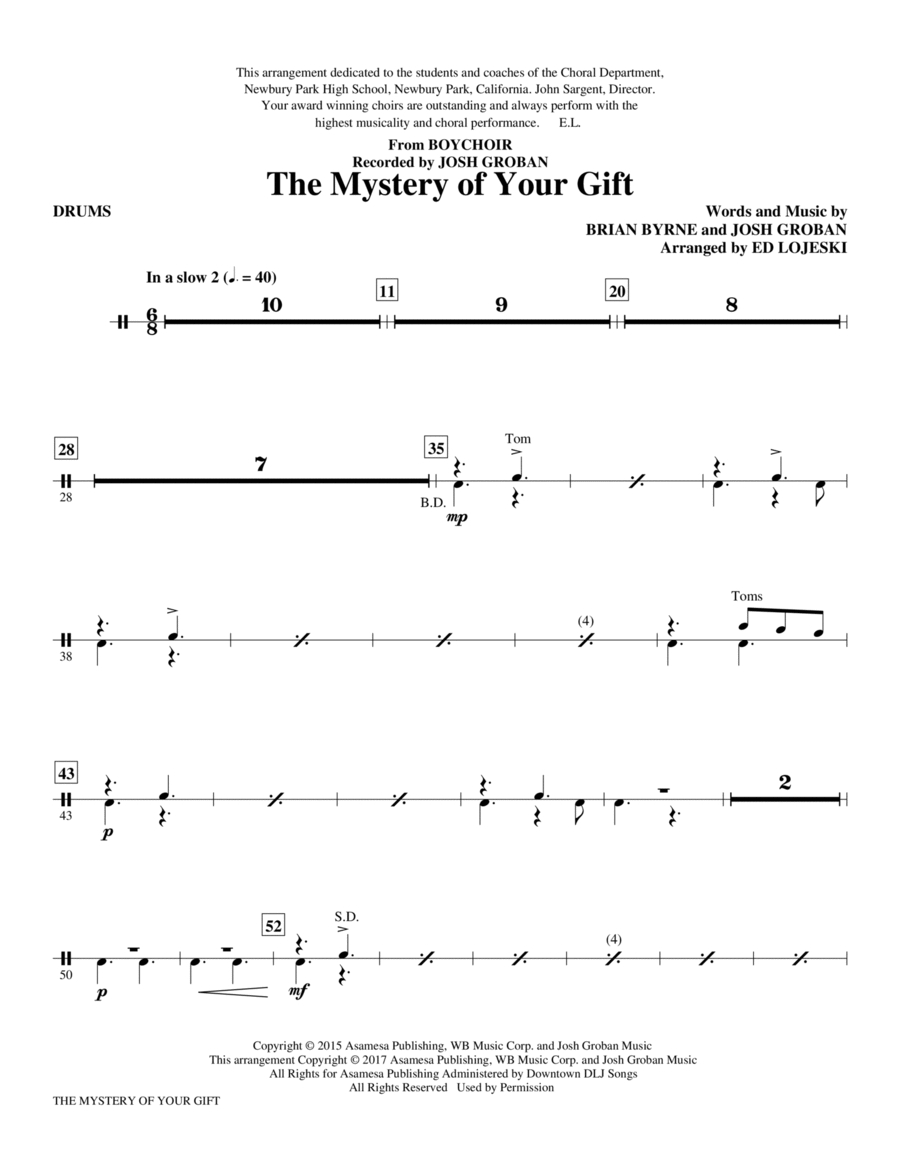 The Mystery of Your Gift - Drums Choir scores gallery preview page 1