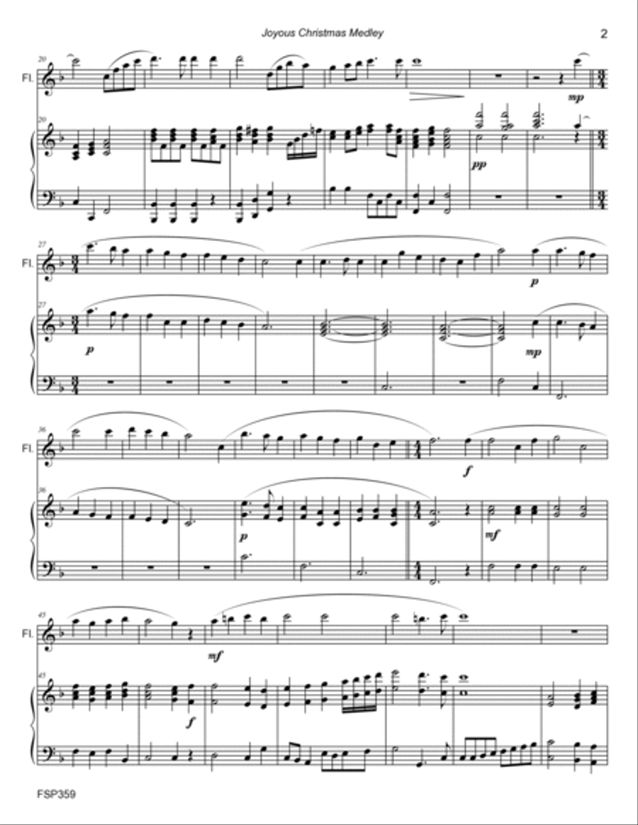 JOYOUS CHRISTMAS MEDLEY - FLUTE SOLO with Piano Accompaniment (5 Carol Medley) Flute Solo scores gallery preview page 2