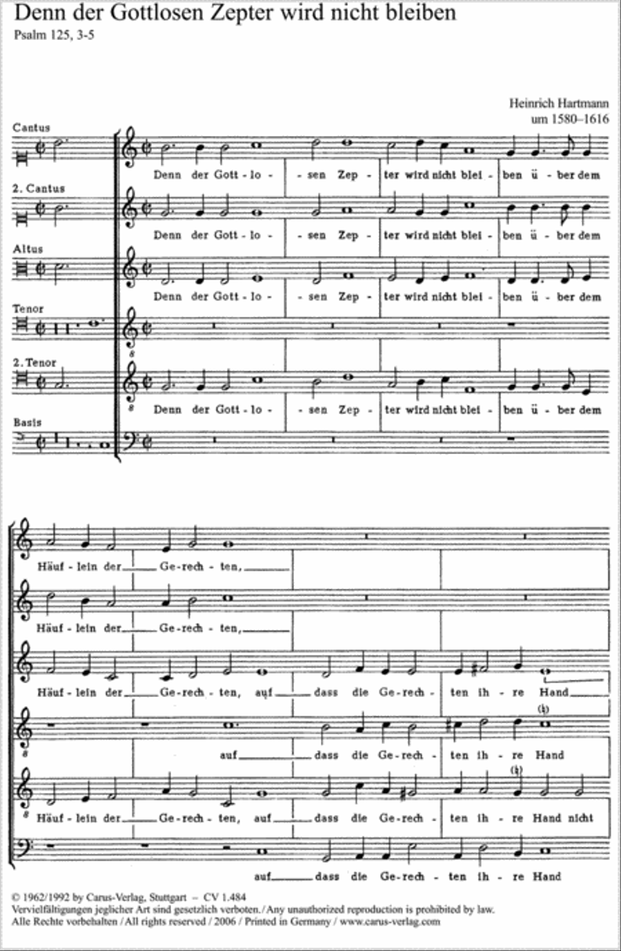 Denn der Gottlosen Zepter wird nicht bleiben Choir scores gallery preview page 1
