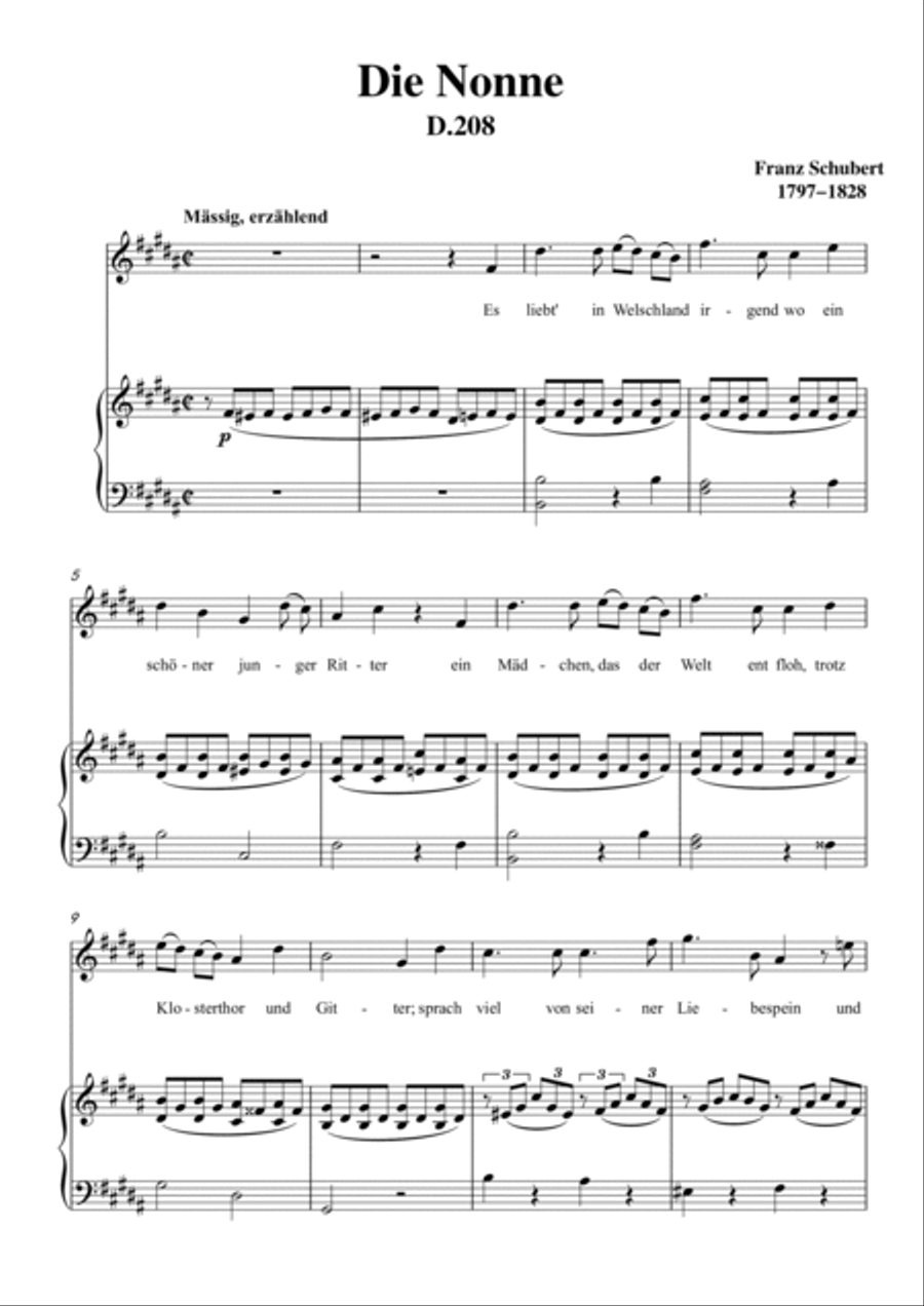 Schubert-Die Nonne in B D.208,for Vocal and Piano Voice scores gallery preview page 2