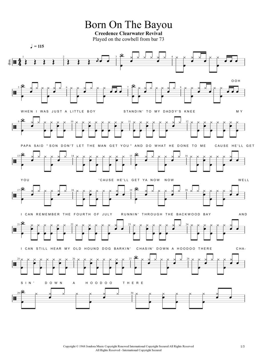 Born On The Bayou Drum Set scores gallery preview page 1