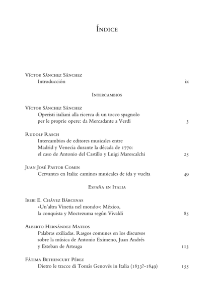 Intercambios musicales entre España e Italia en los siglos XVIII y XIX/ Gli scambi musicali fra Spagna e Italia nei secoli XVIII e XIX