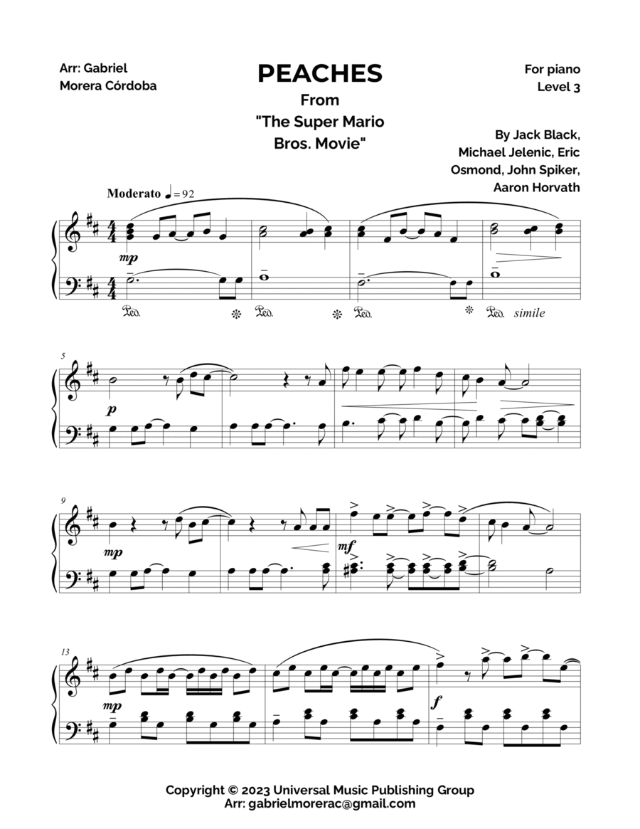 Peaches from 'The Super Mario Bros. Movie' Sheet Music (Easy