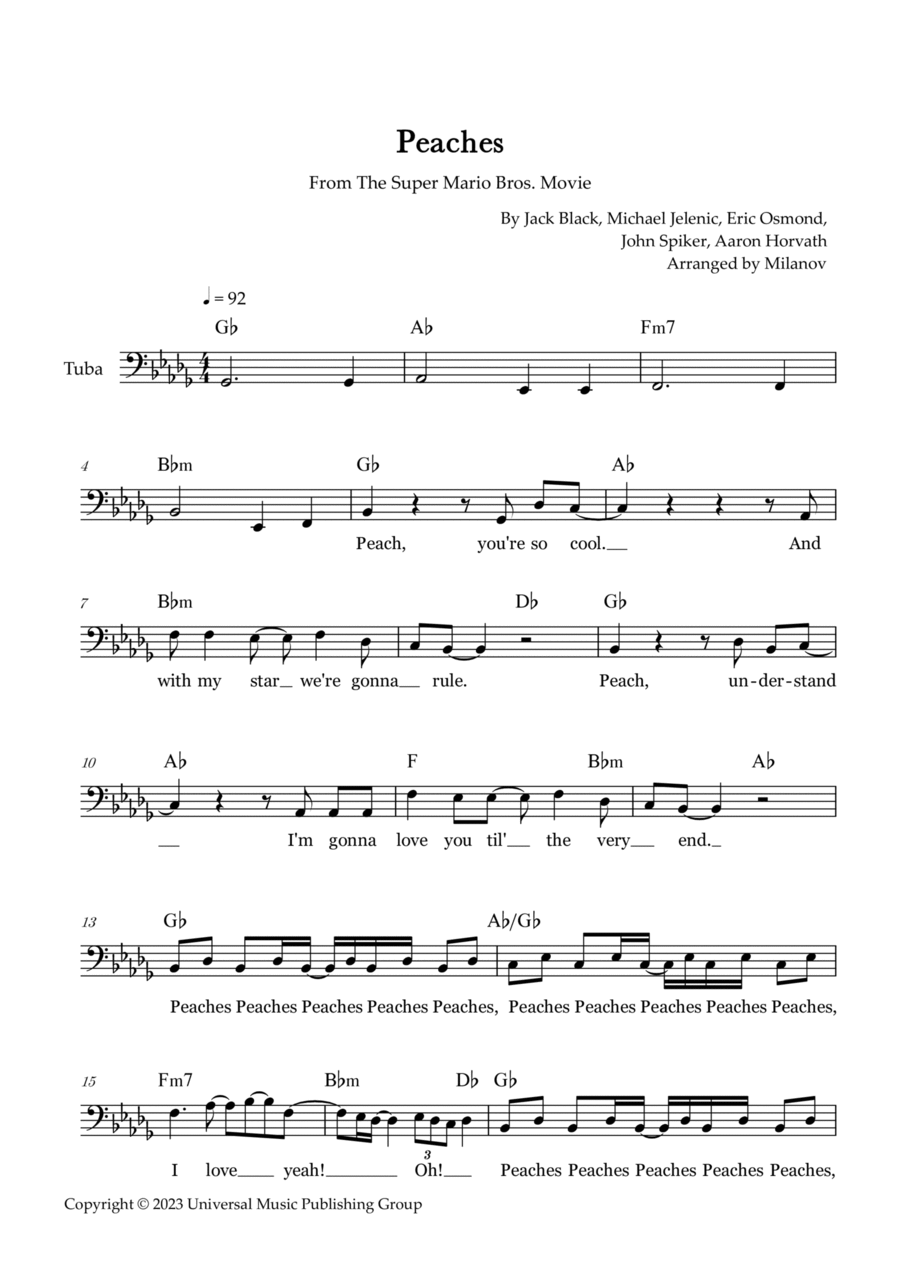 Peaches-Partitura-Piano-SUPER MARIO BROS-PDF-Peaches-Partitura-Piano-PDF-Bm  en 2023