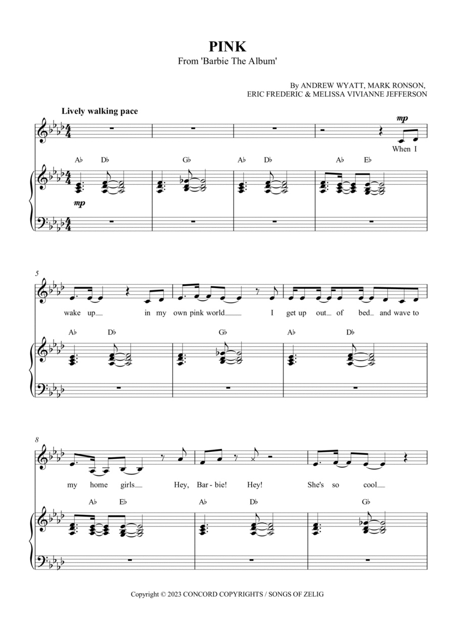 Pink from Barbie The Album by Lizzo Piano Vocal Guitar