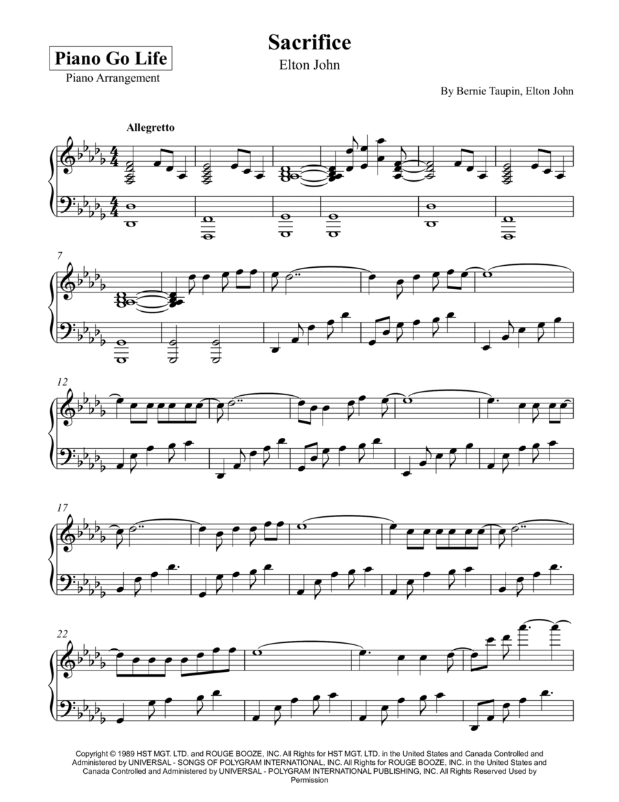 How to play SACRIFICE, Elton John I FREE PDF