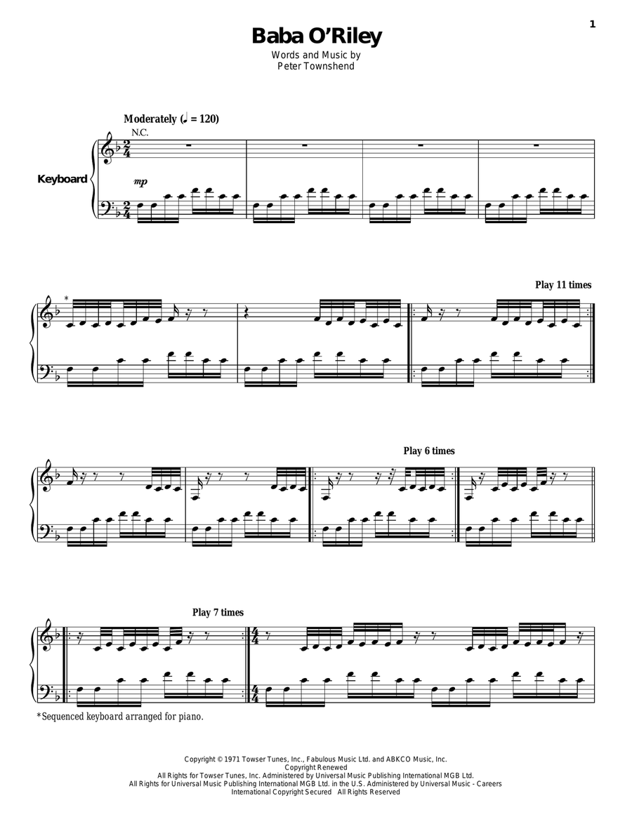 Baba O'Riley by The Who - Piano - Digital Sheet Music | Sheet Music Plus