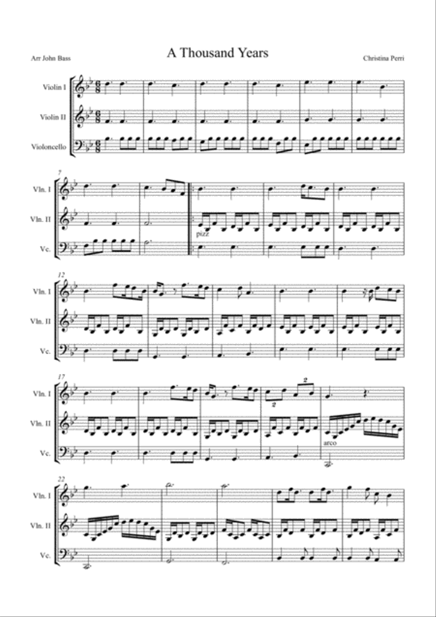 A Thousand Years by Christina Perri String Trio Digital Sheet