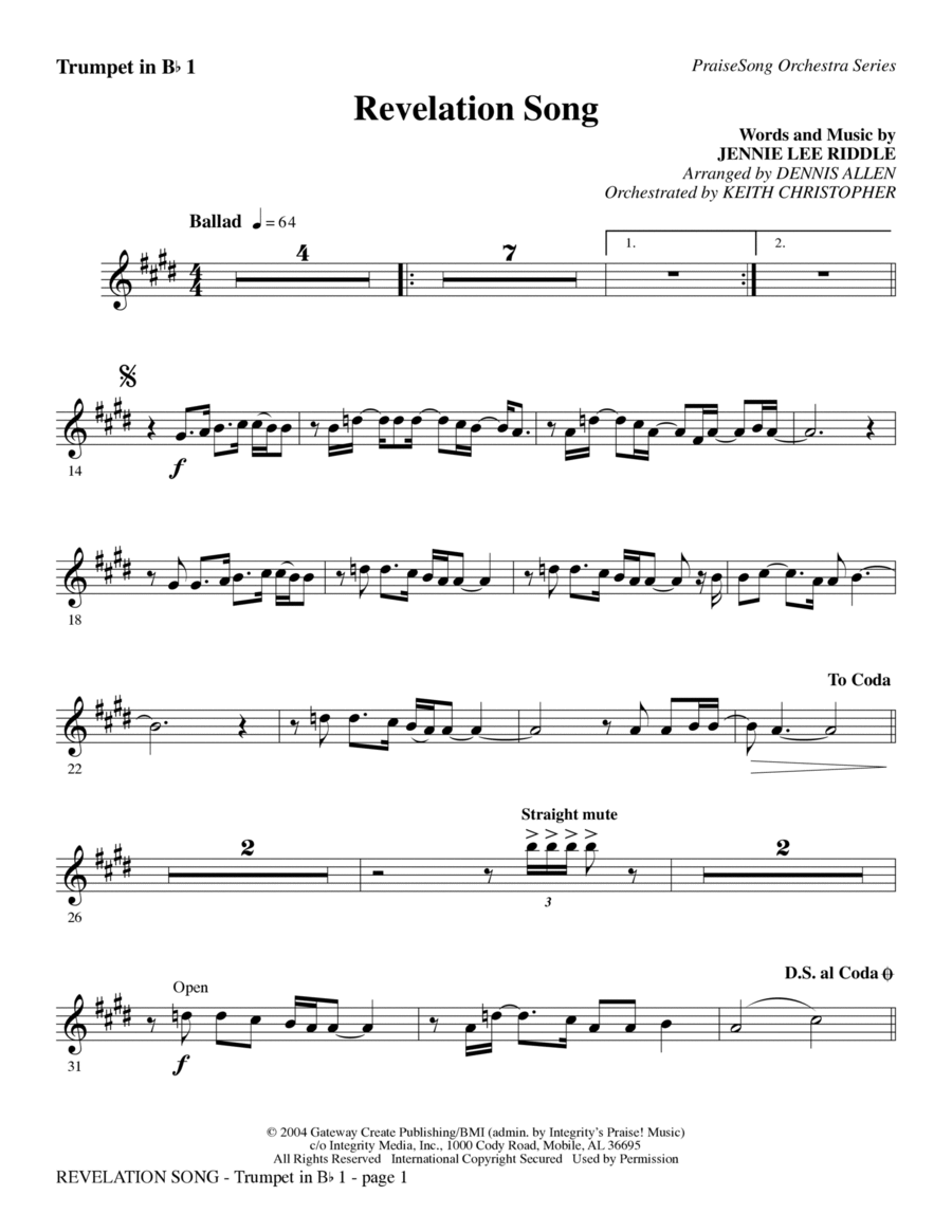 Revelation song - Jennie Lee Riddle Sheet music for Bassoon (Solo)