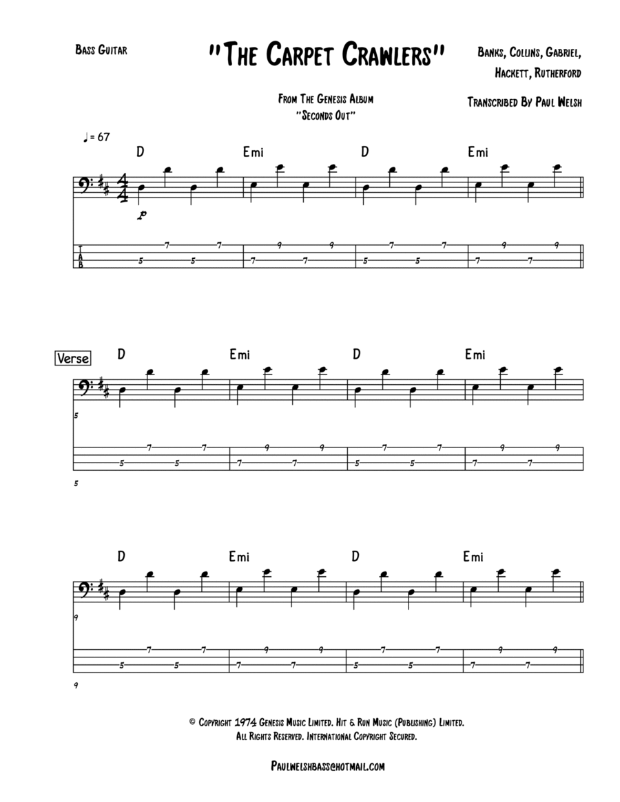 The Carpet Crawlers by Genesis Bass Guitar Digital Sheet Music Sheet Music Plus