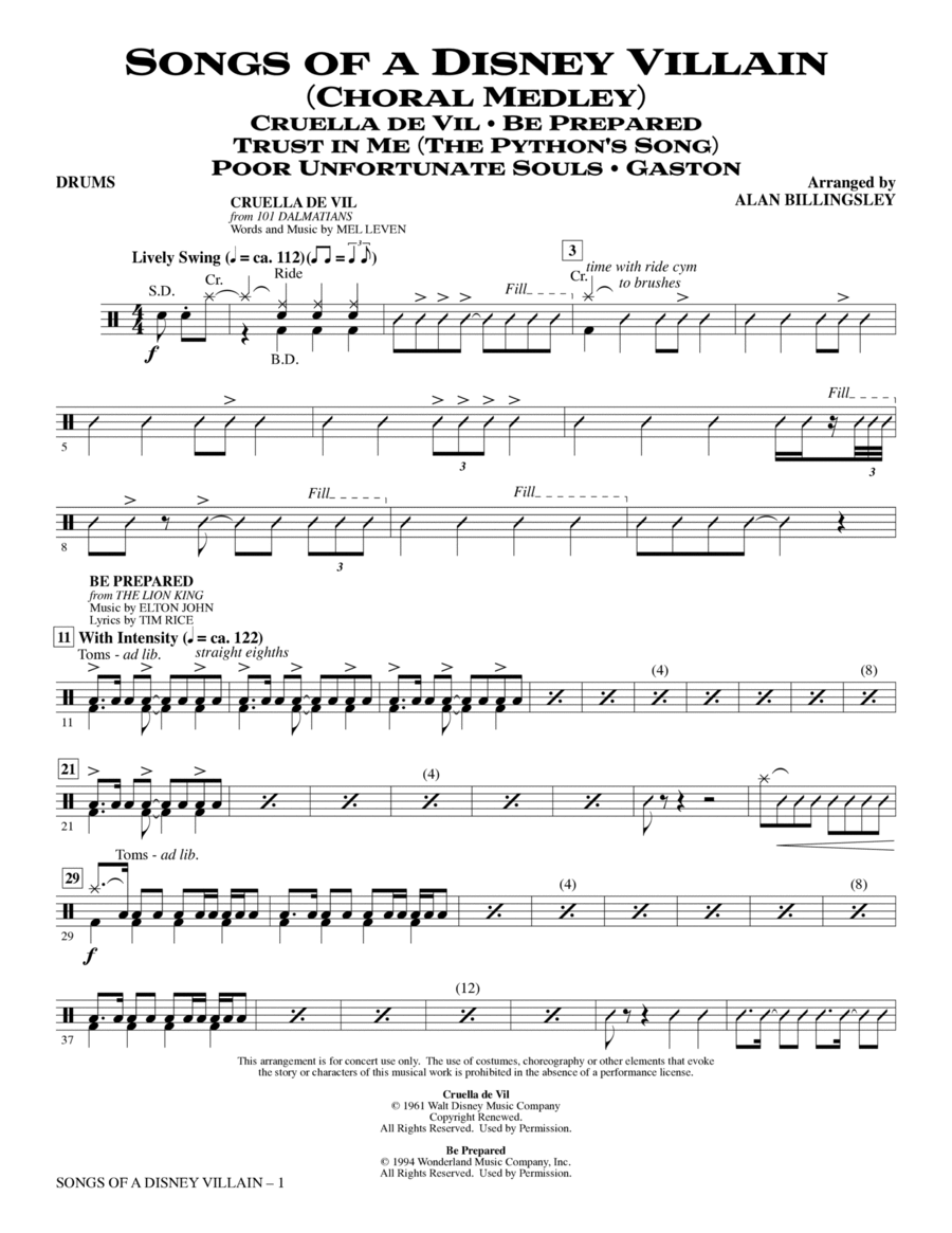 Songs Of A Disney Villain Choral Medley Drums By Alan Billingsley Songs Of A Disney Villain Choral Medley Drums By Alan Billingsley