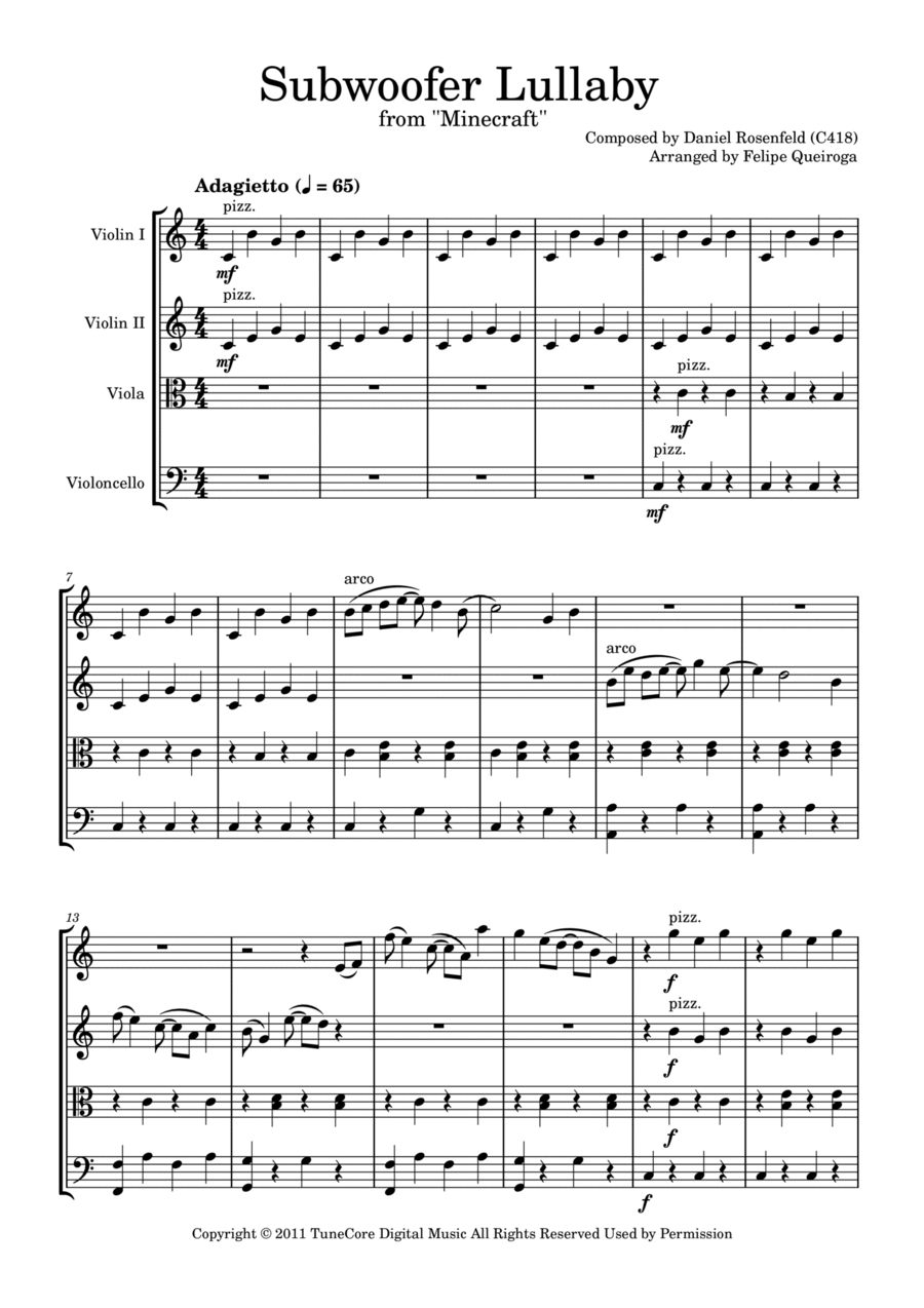 Subwoofer Lullaby by C418 String Quartet Digital Sheet Music Sheet Music Plus