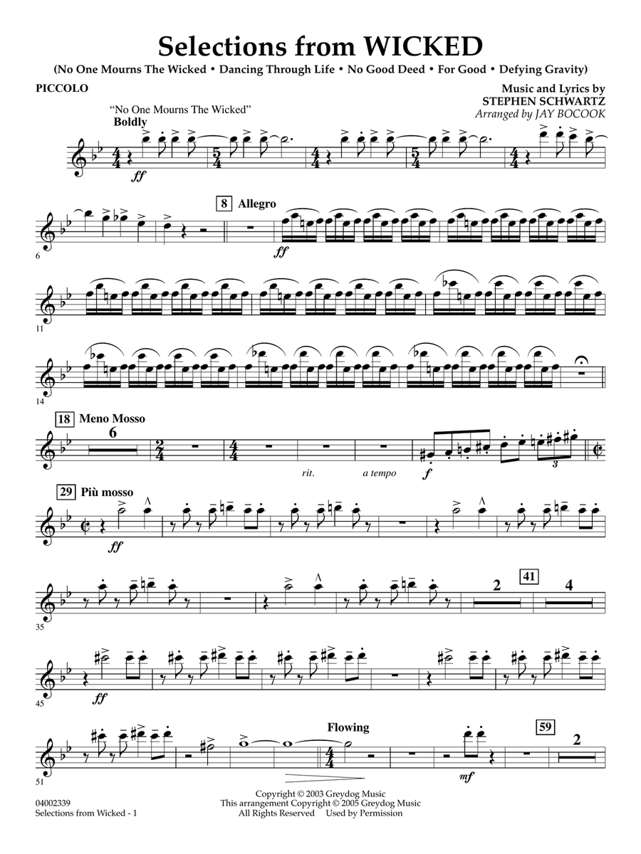 Selections from Wicked (arr. Jay Bocook) - Piccolo by Stephen
