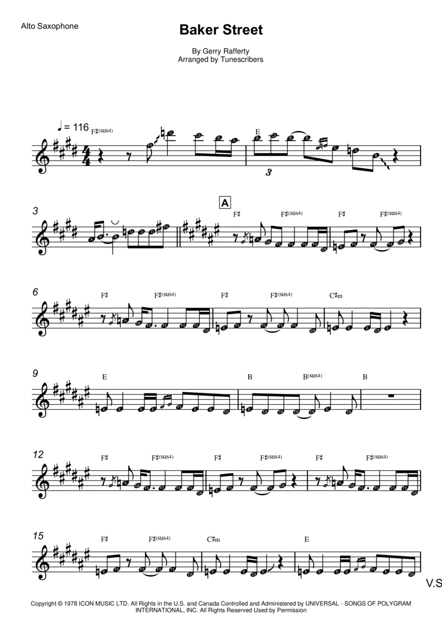 Baker street store saxophone sheet music