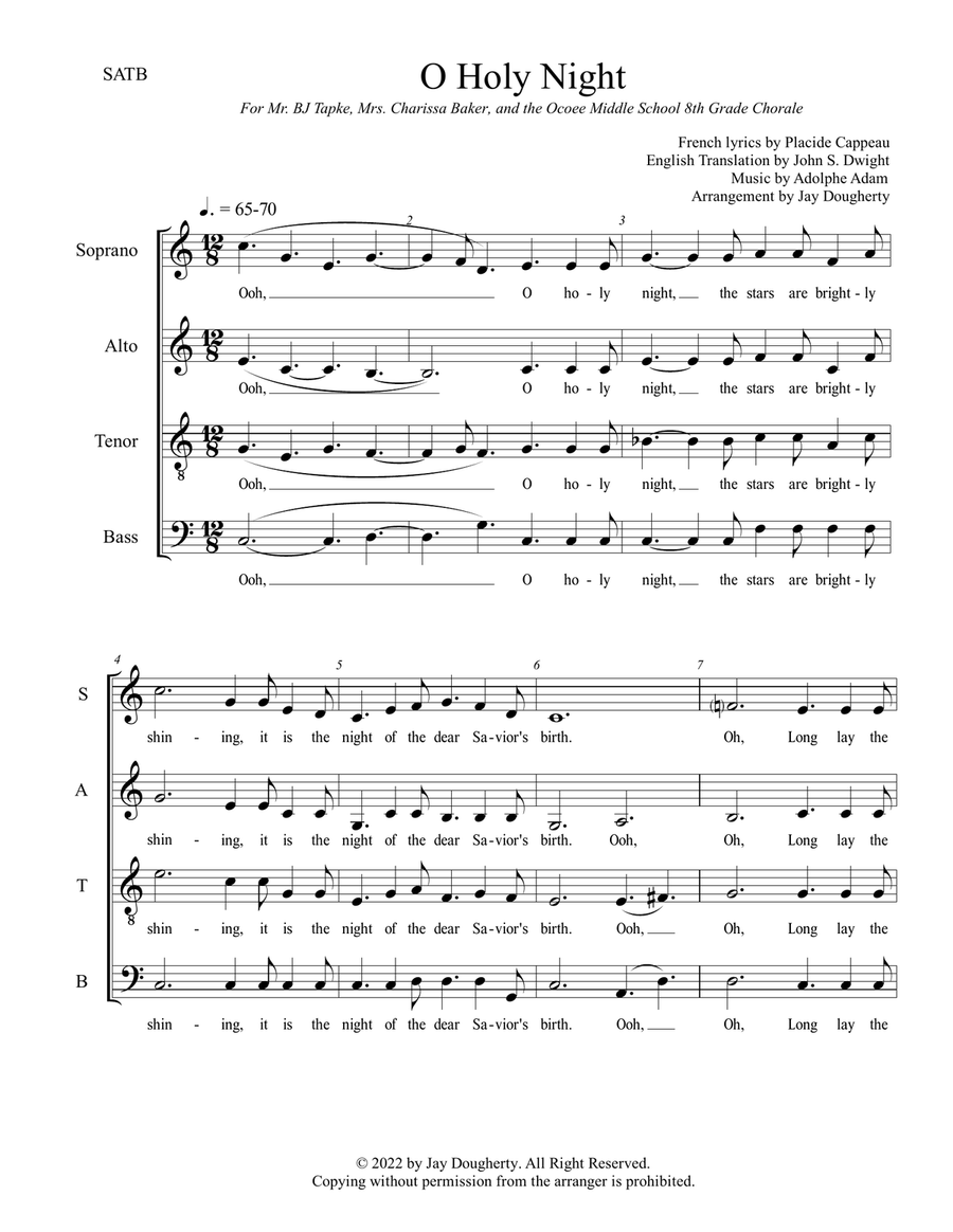 O Holy Night Christmas 2017 Sheet music for Piano, Soprano, Tenor, Baritone  & more instruments (SATB)