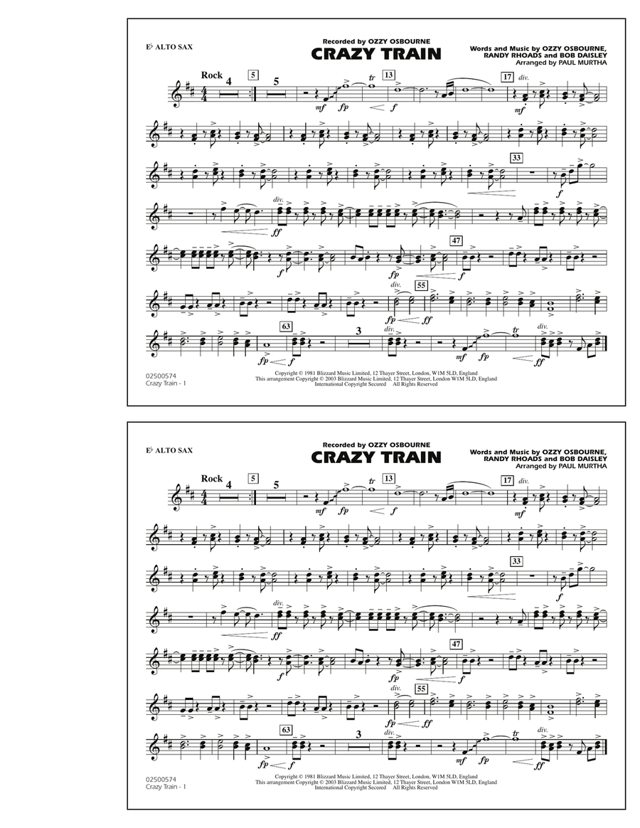 吹奏楽　楽譜　ATLANTA　96　アトランタ　マーチ　SCHERZANDO Crazy Train - Eb Alto Sax by Paul Murtha - Marching Band