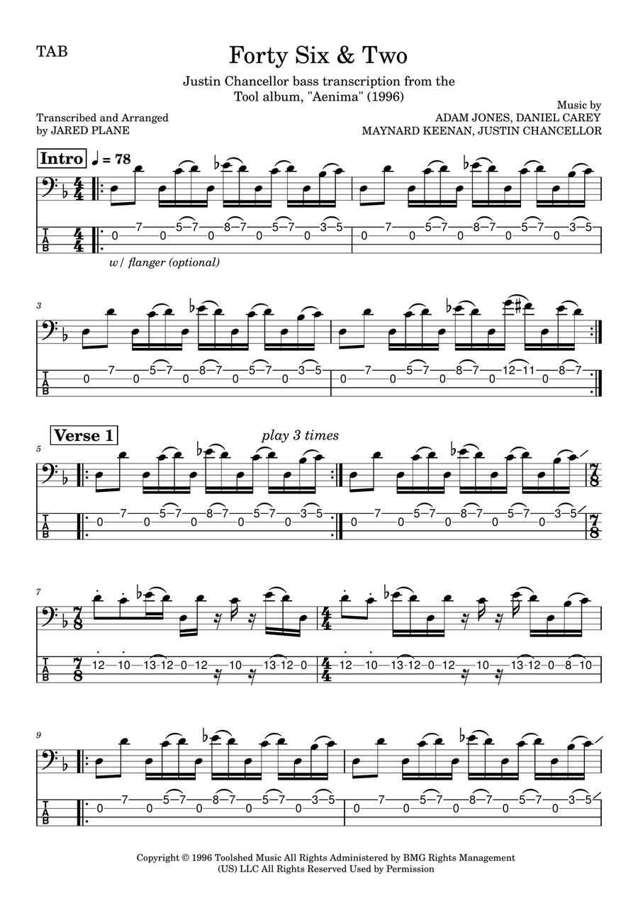 Forty Six & 2 by Tool - Guitar Tablature, Bass Guitar Tablature