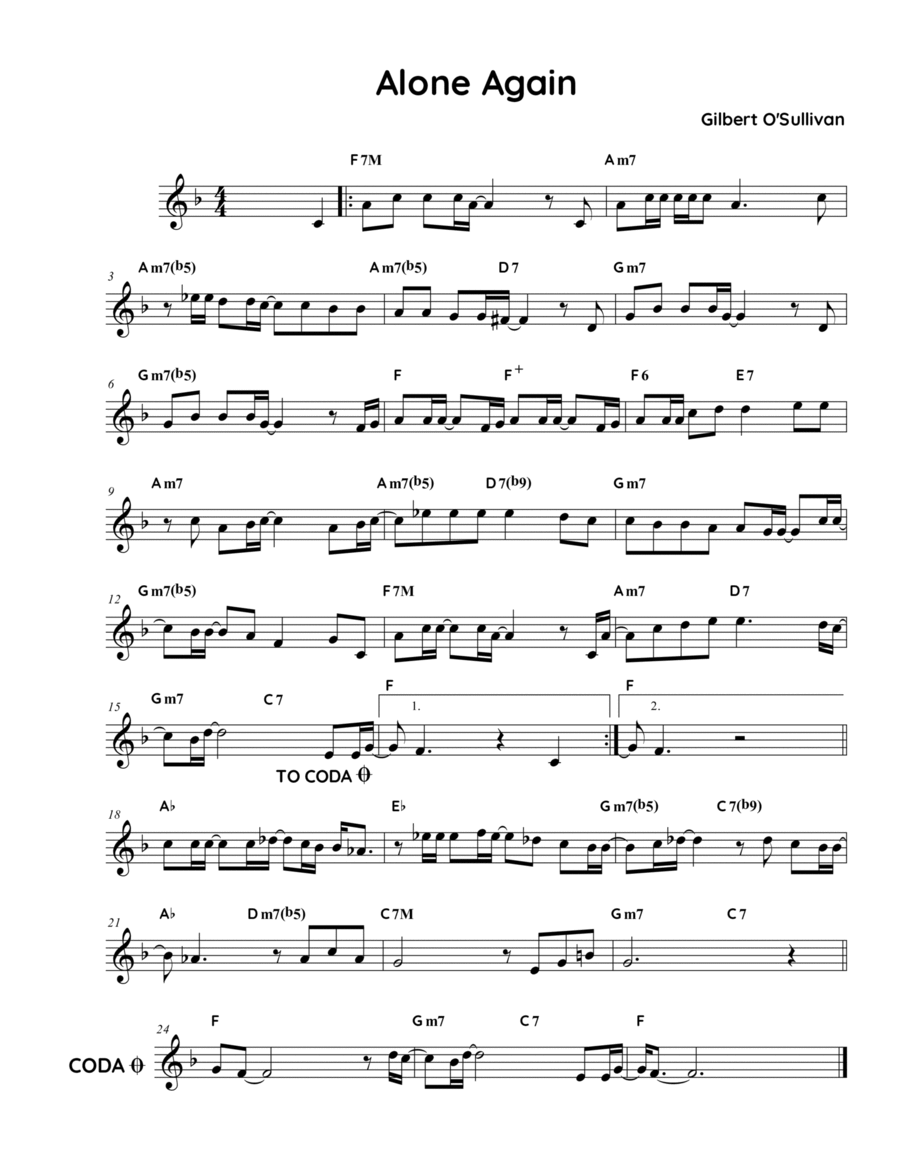 Alone Again (naturally) by Gilbert O'Sullivan - Piano, Vocal, Guitar -  Digital Sheet Music