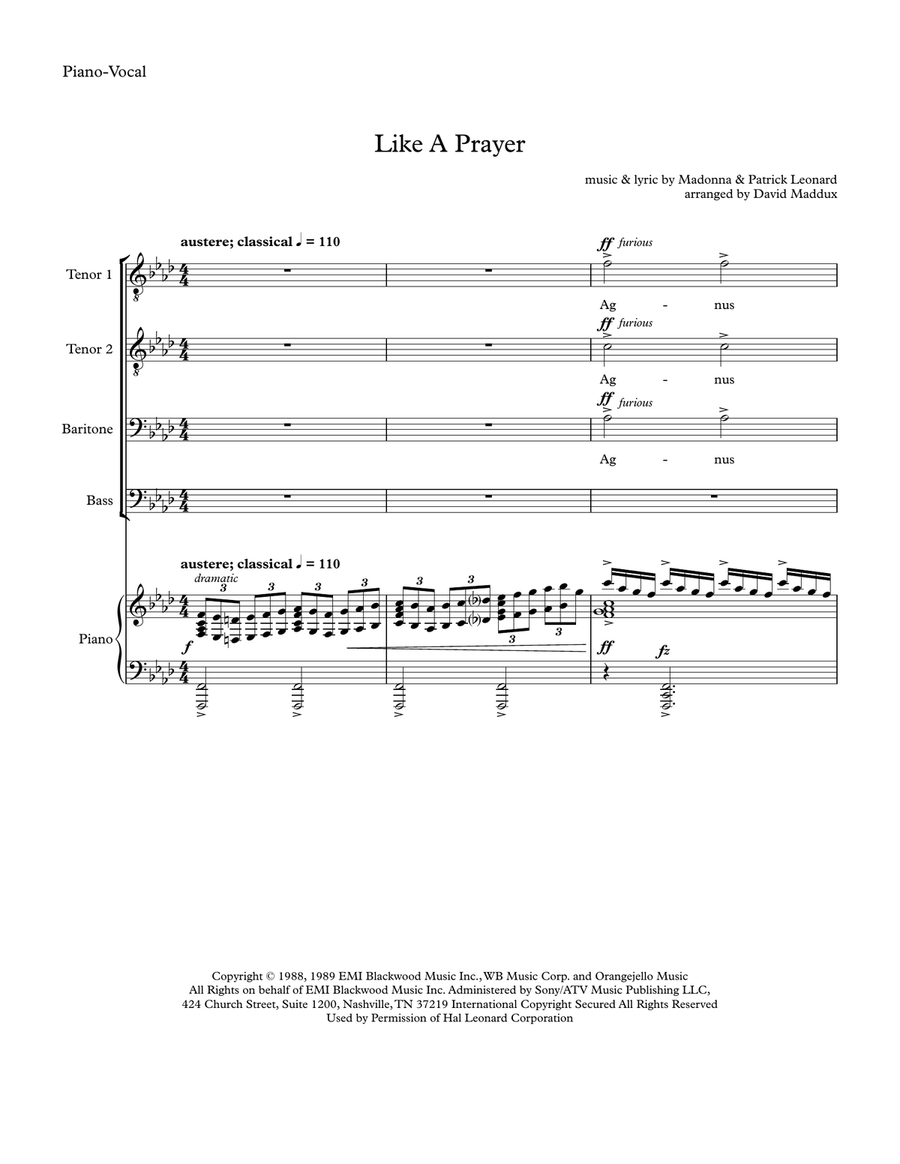Like A Prayer by Madonna TTBB Digital Sheet Music Sheet Music Plus