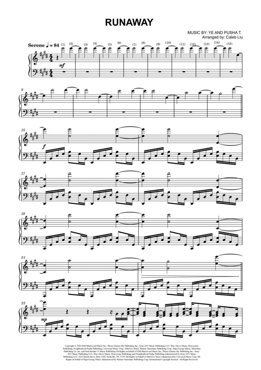 Runaway by Kanye West Voice Digital Sheet Music Sheet Music Plus