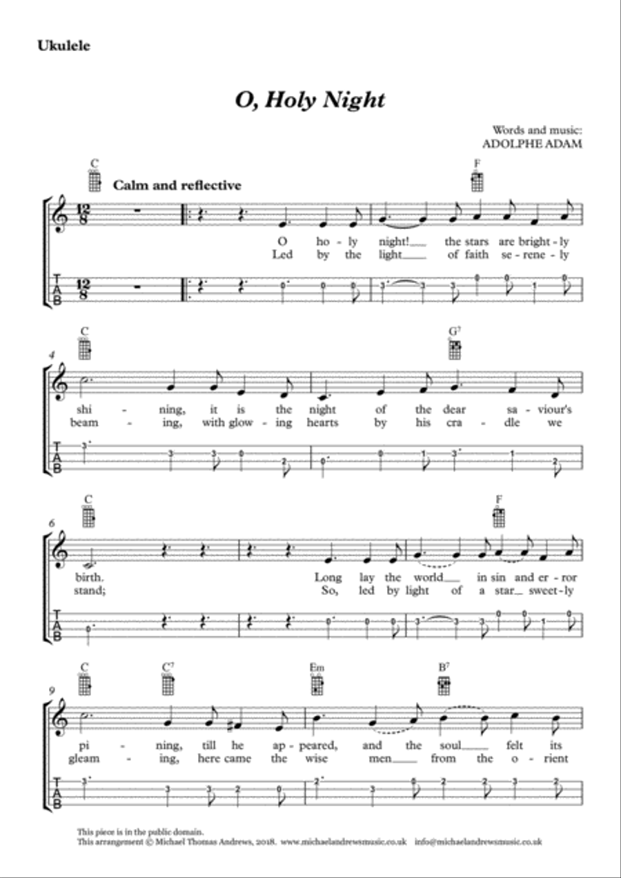 O HOLY NIGHT Ukulele Tabs by Misc Traditional on UkuTabs