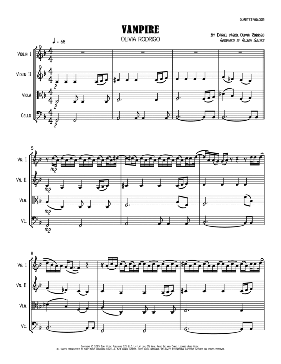 Vampire by Olivia Rodrigo - Cello - Digital Sheet Music