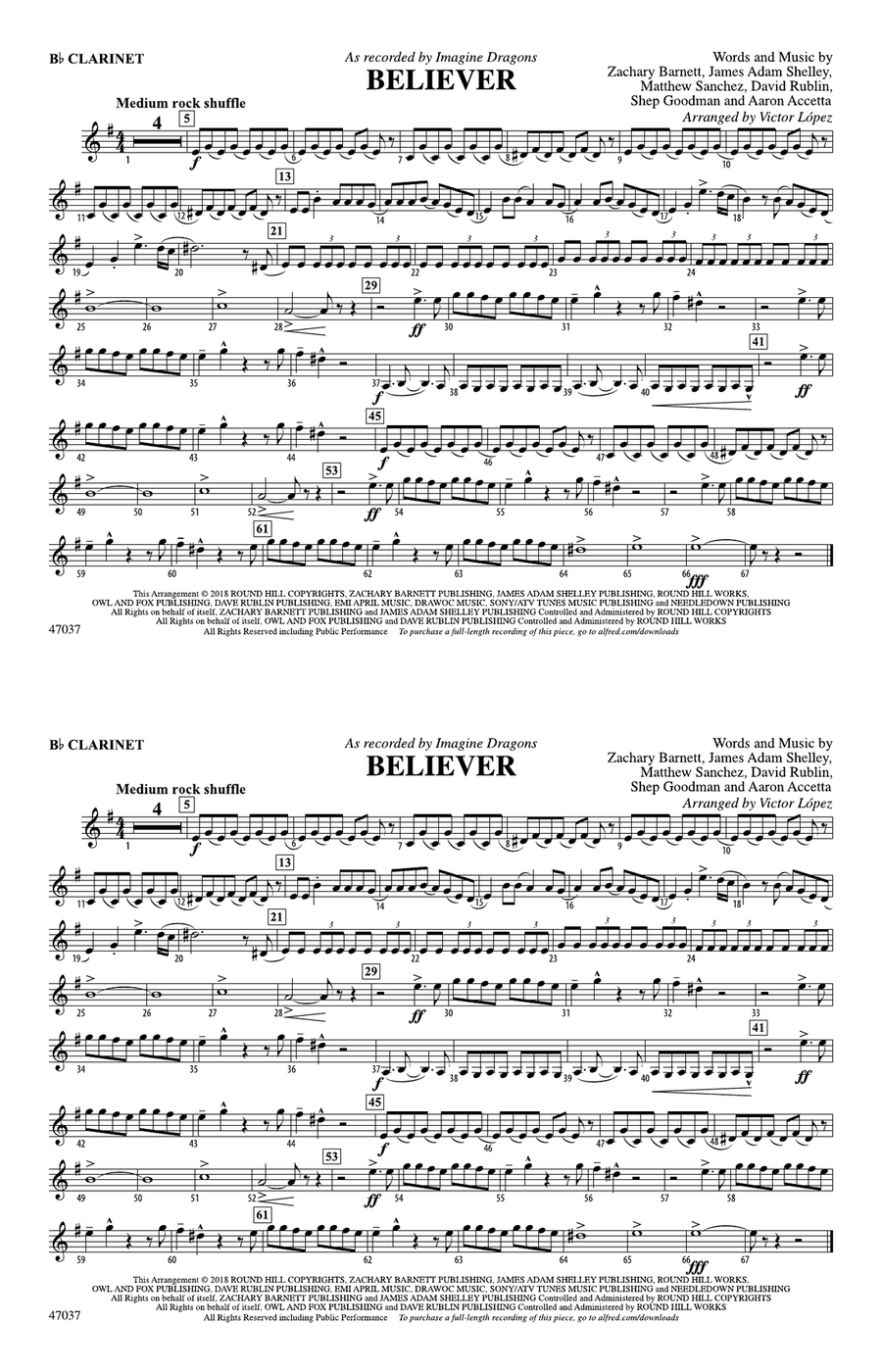 Believer: 1st B-flat Clarinet - Marching Band - Digital Sheet Music ...
