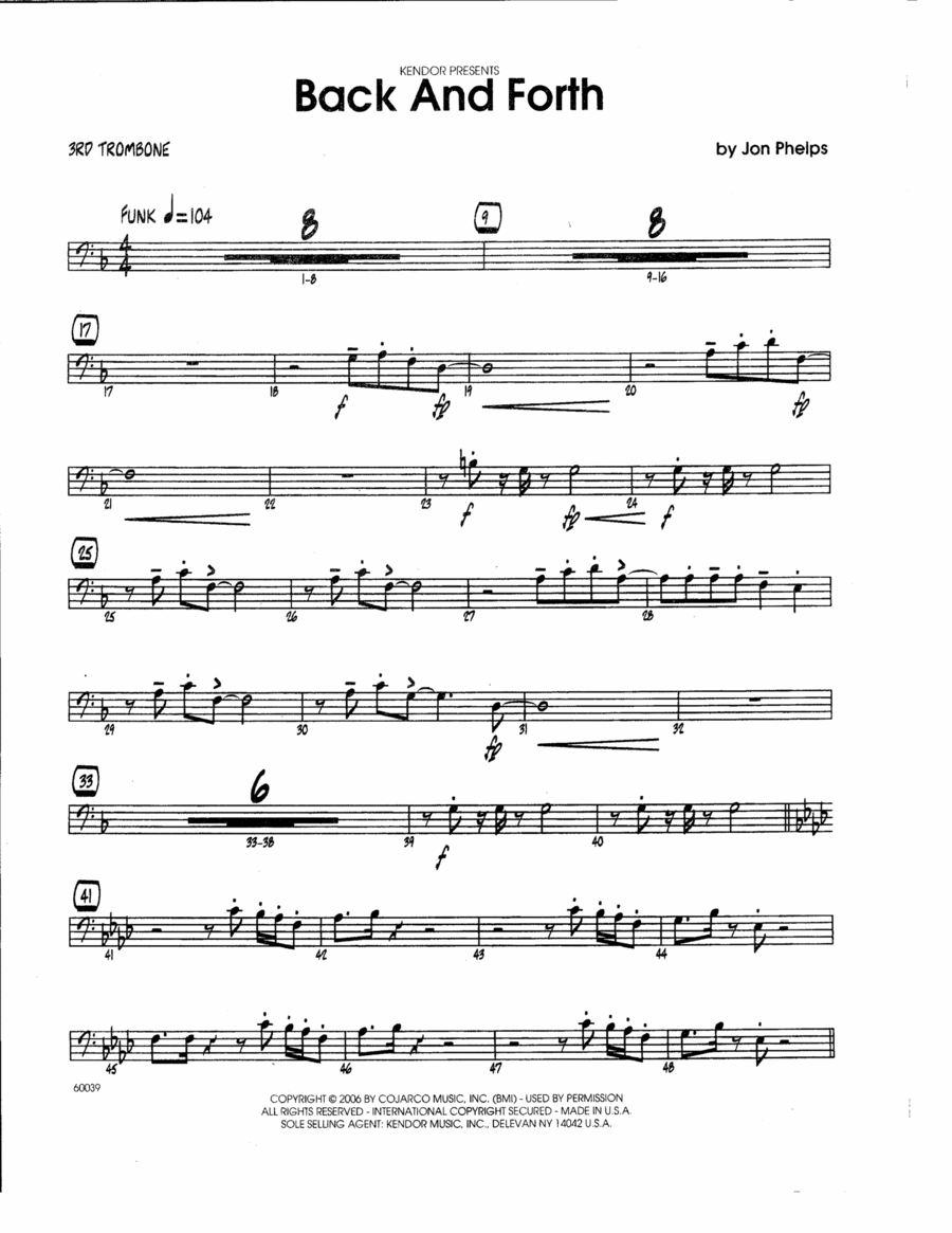 Bach And Forth 3rd Trombone by Jon Phelps Jazz Ensemble Digital