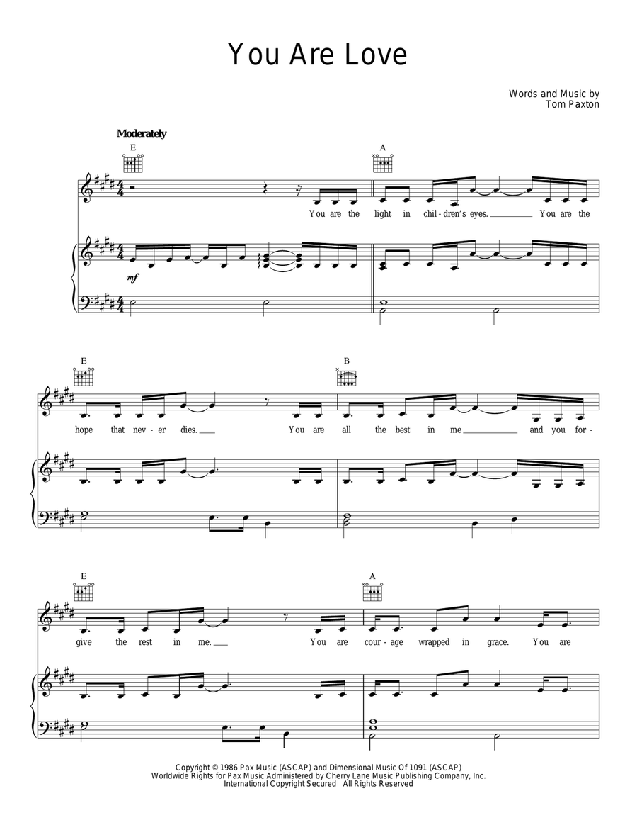You Are Love by Tom Paxton - Piano, Vocal, Guitar - Digital Sheet Music