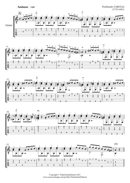 Carulli. Ferdinando - Siciliana -  Classical Guitar Sheet
