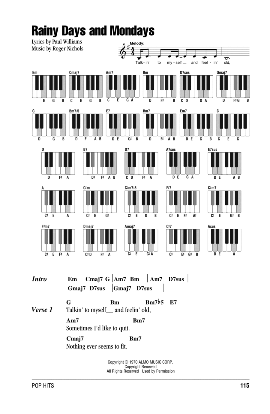 Rainy Days And Mondays sheet music for voice and piano (PDF)