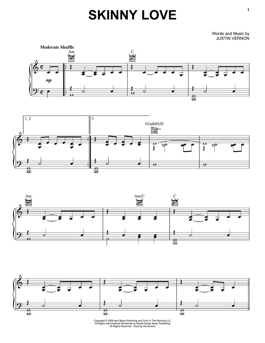 Skinny love piano cover deals