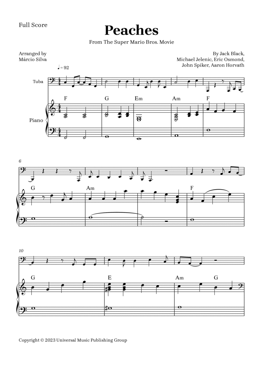 Peaches (from The Super Mario Bros. Movie) (Easy Piano) - Sheet Music