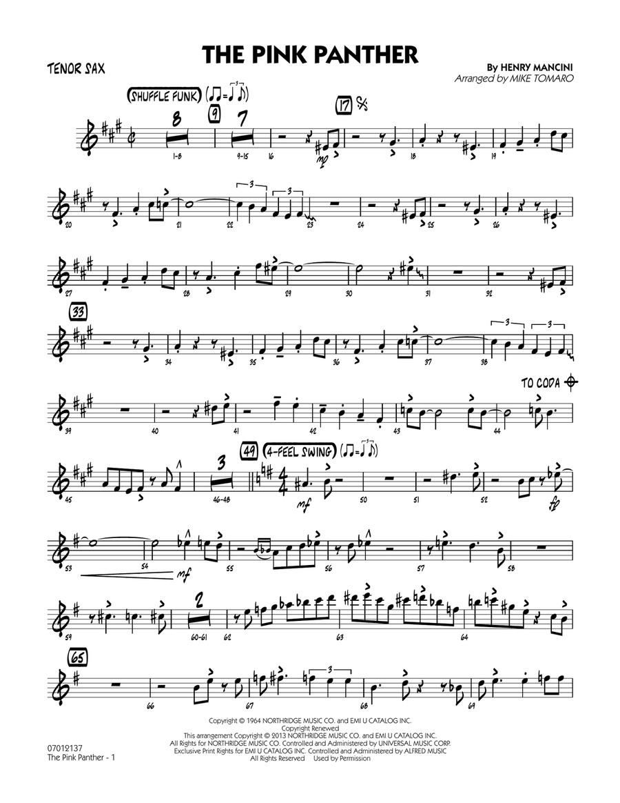 The Pink Panther Tenor Sax by Henry Mancini Jazz Ensemble
