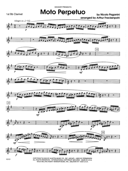 Moto Perpetuo - 1st Bb Clarinet by Arthur Frackenpohl - B-Flat Clarinet -  Digital Sheet Music