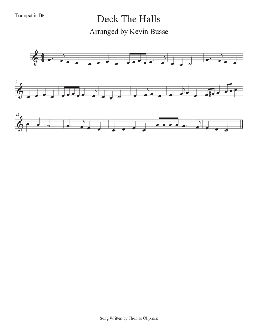 Deck The Halls Easy key of C Trumpet Trumpet Solo Digital