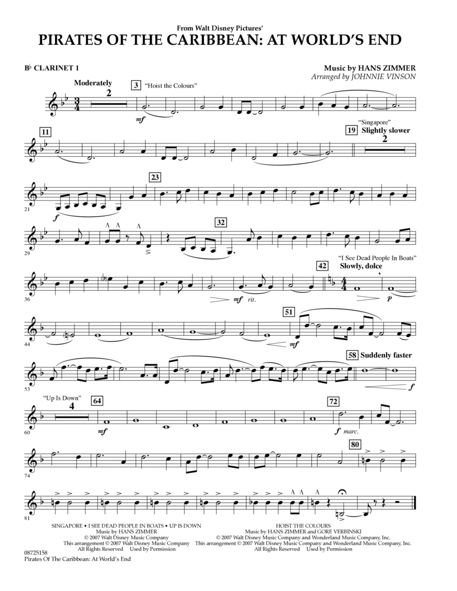 Pirates Of The Caribbean: At World's End Bb Clarinet by Hans Zimmer  B-Flat Clarinet Digital Sheet Music Sheet Music Plus