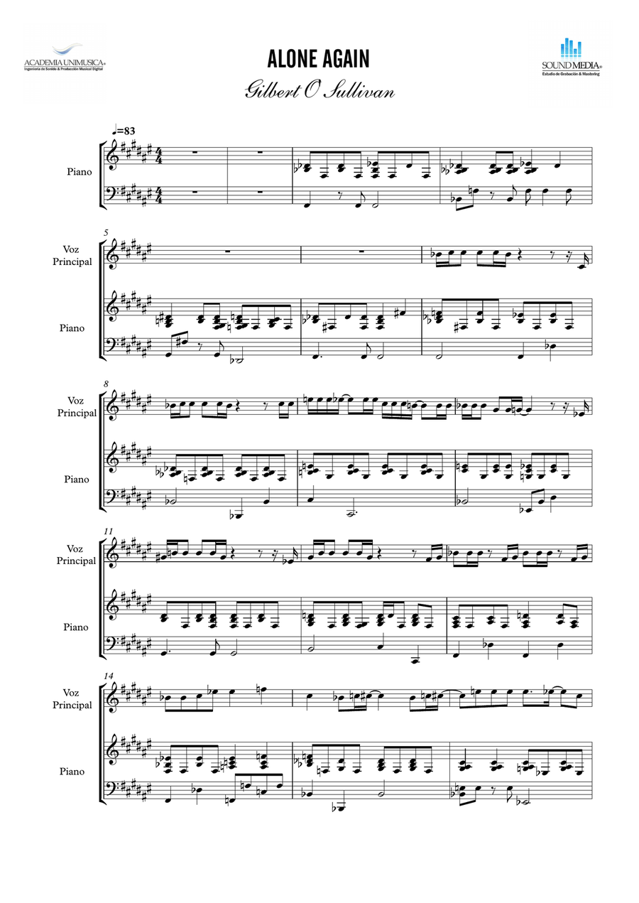 Alone Again (naturally) by Gilbert O'Sullivan - Piano, Vocal, Guitar -  Digital Sheet Music