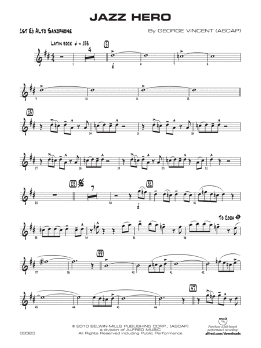 Jazz Hero: E-flat Alto Saxophone by George Vincent - Jazz Ensemble -  Digital Sheet Music