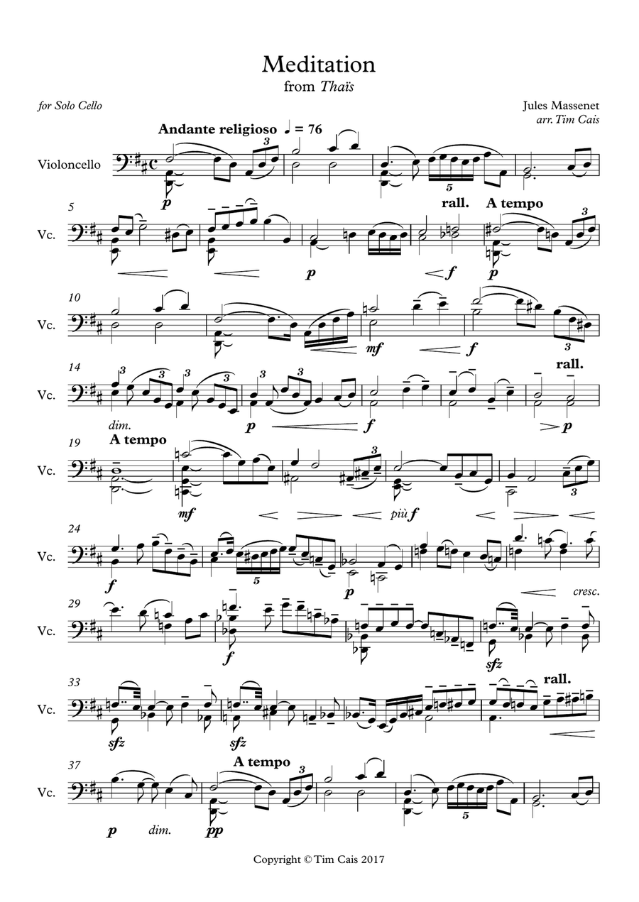 Massenet Meditation from Tha s Solo Cello Cello Solo
