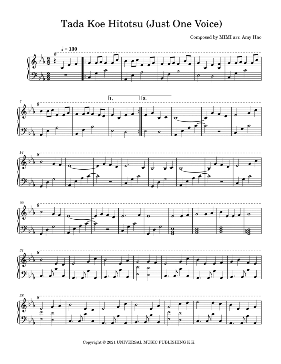 Tada Koe Hitotsu - Piano Method - Digital Sheet Music
